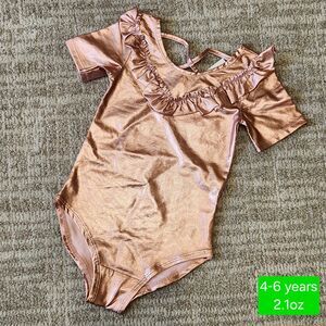 H&M girls frilled bodysuit metallic pink leotard size 4-6 years